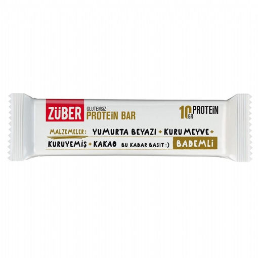 ZUBER 40 GR GLUTENSIZ PROTEIN BAR BADEMLI nin resmi